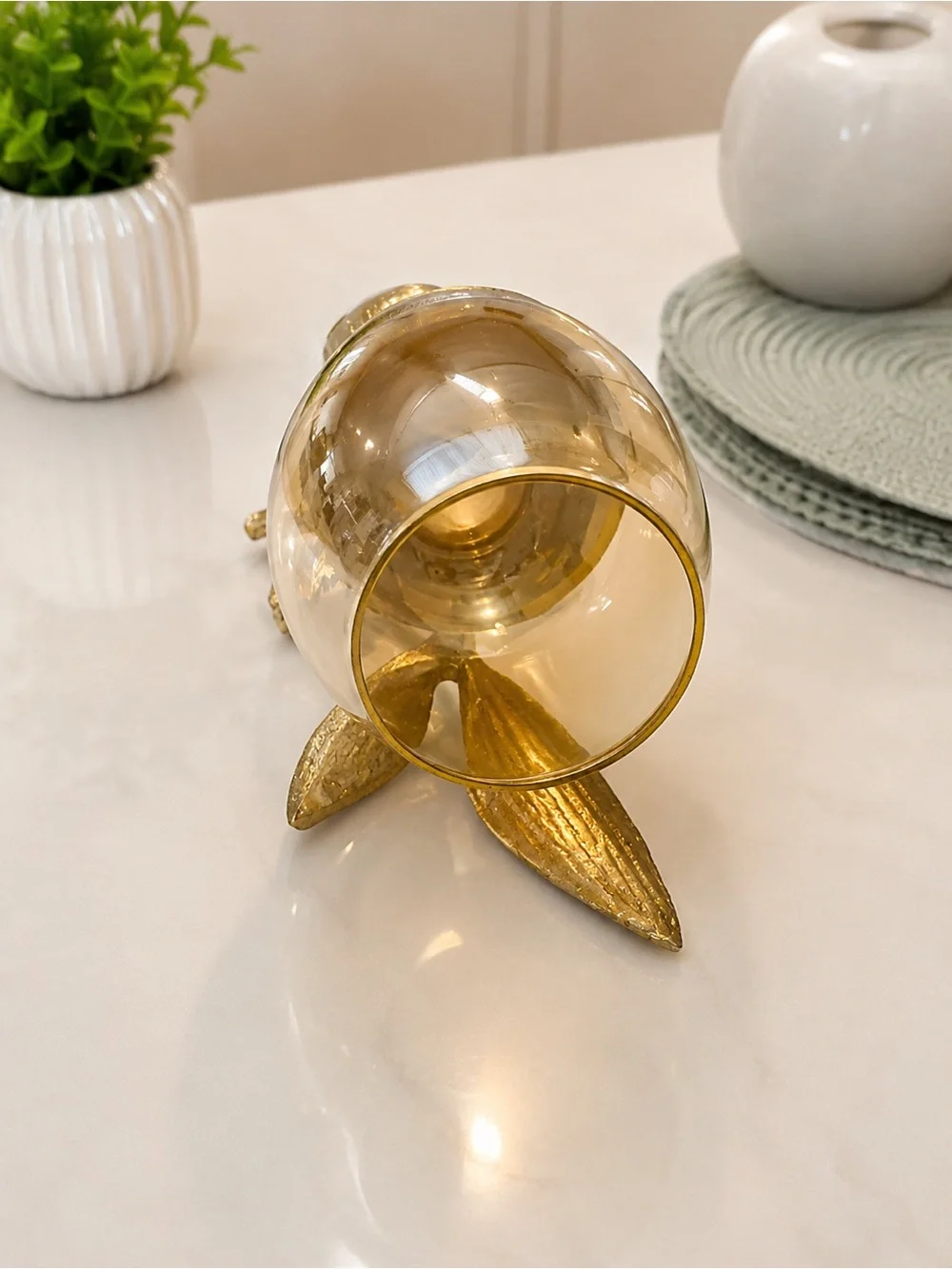 Gold Leaf Glass Votive Candle Holder - Elegant Home Accent
